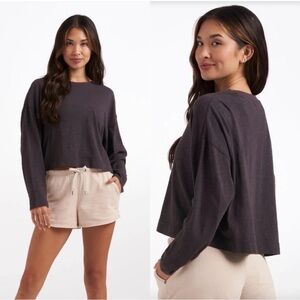 Women’s Vuori Gray Long Sleeve Sun Down Cropped Oversized Top Size Large